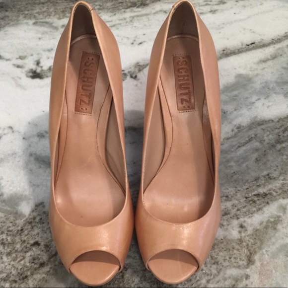 SCHUTZ Shoes | Schutz Nude Peep Toe Heels With Box Size 7 Euc | Poshmark